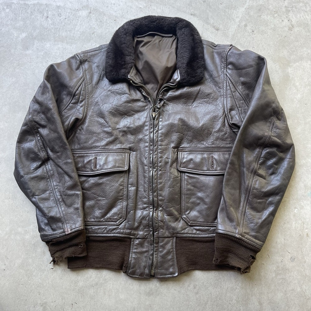 Vintage 60s U.S. Navy G-1 Leather‎ Flight Jacket Men's 42 Brown Bomber Scovill